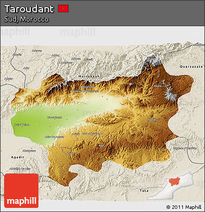 Physical 3D Map of Taroudant, shaded relief outside