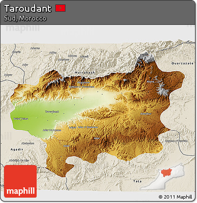 Physical 3D Map of Taroudant, shaded relief outside