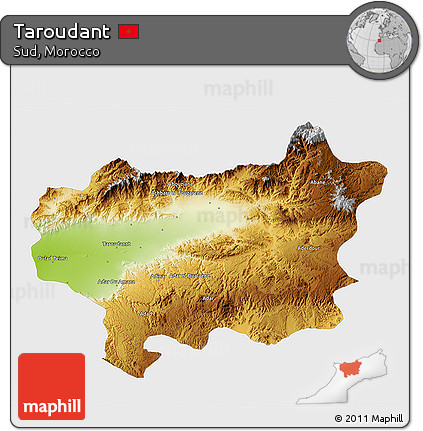 Physical 3D Map of Taroudant, single color outside
