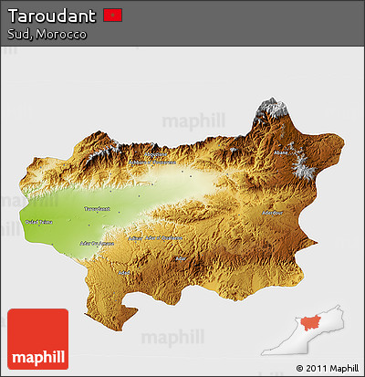 Physical 3D Map of Taroudant, single color outside