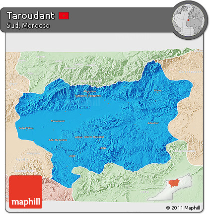 Political 3D Map of Taroudant, lighten