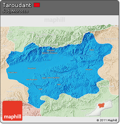 Political 3D Map of Taroudant, lighten