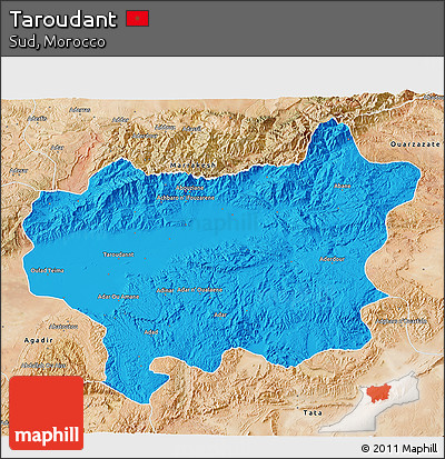 Political 3D Map of Taroudant, satellite outside
