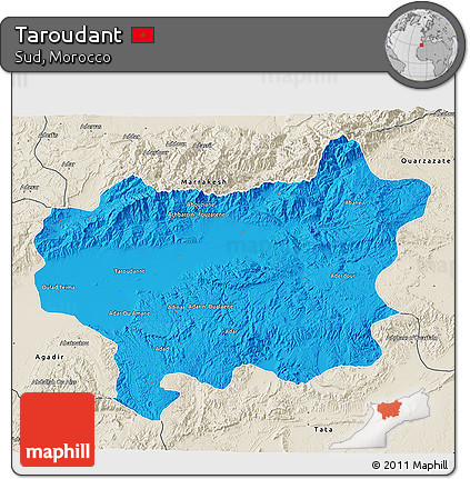 Political 3D Map of Taroudant, shaded relief outside