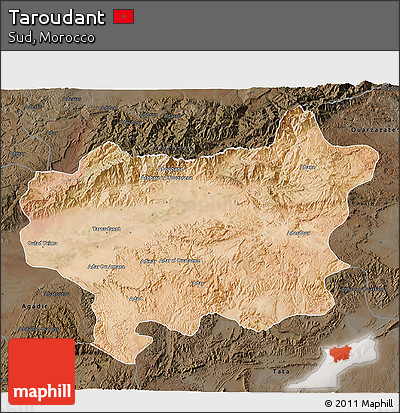 Satellite 3D Map of Taroudant, darken