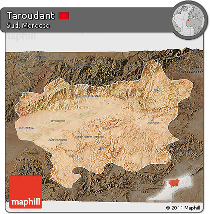 Satellite 3D Map of Taroudant, darken