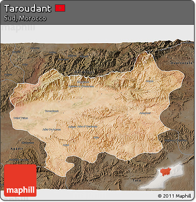 Satellite 3D Map of Taroudant, darken