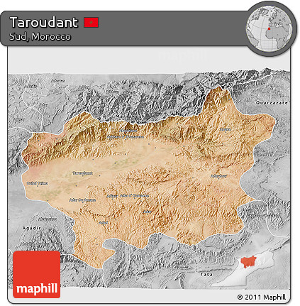 Satellite 3D Map of Taroudant, desaturated