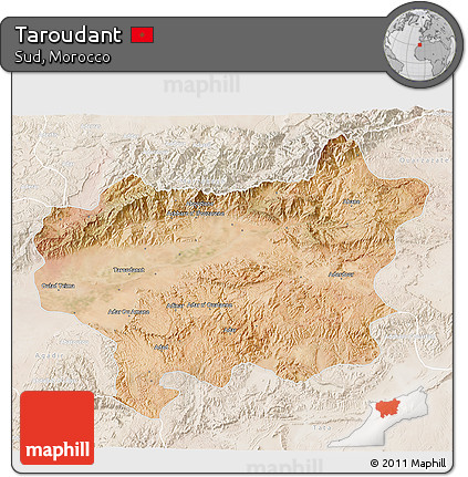 Satellite 3D Map of Taroudant, lighten