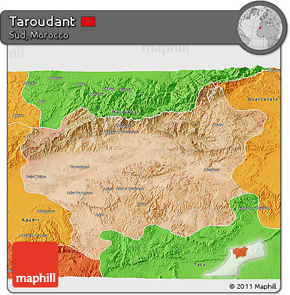 Satellite 3D Map of Taroudant, political outside