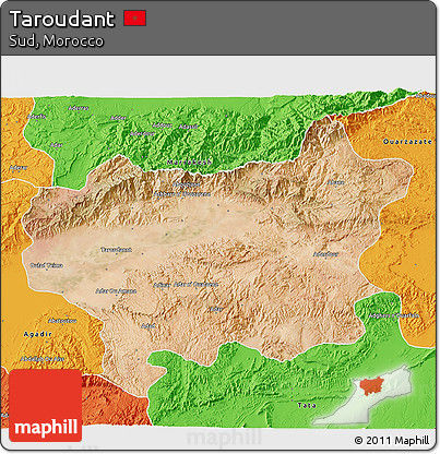 Satellite 3D Map of Taroudant, political outside