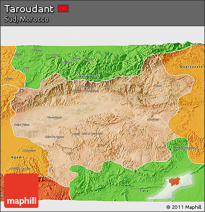 Satellite 3D Map of Taroudant, political outside