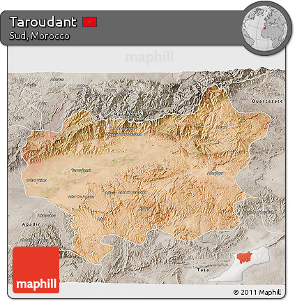 Satellite 3D Map of Taroudant, semi-desaturated