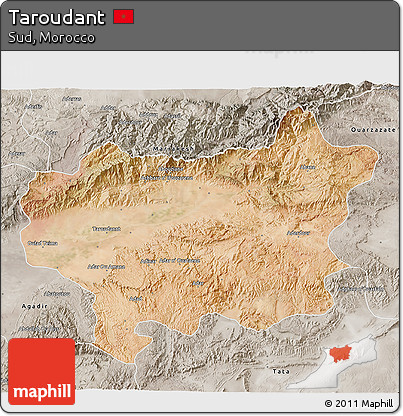 Satellite 3D Map of Taroudant, semi-desaturated