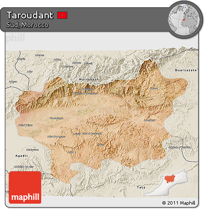 Satellite 3D Map of Taroudant, shaded relief outside