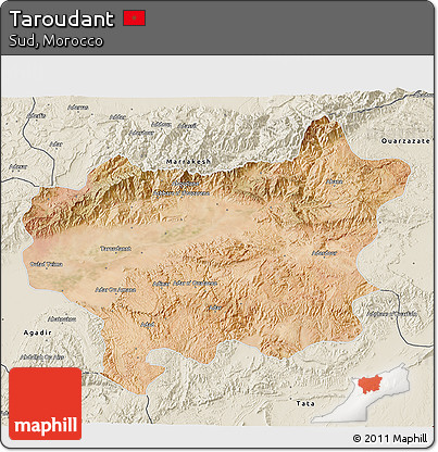Satellite 3D Map of Taroudant, shaded relief outside