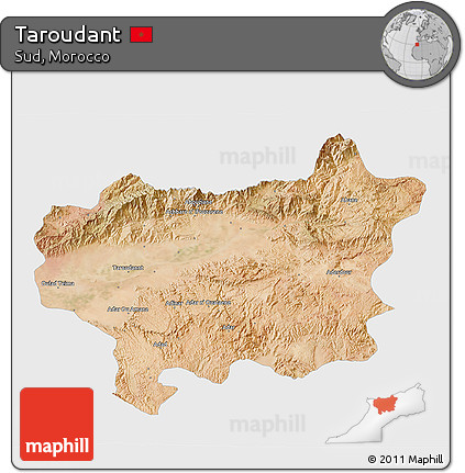 Satellite 3D Map of Taroudant, single color outside
