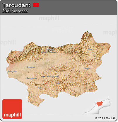 Satellite 3D Map of Taroudant, single color outside