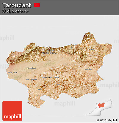 Satellite 3D Map of Taroudant, single color outside