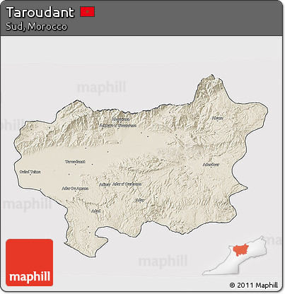 Shaded Relief 3D Map of Taroudant, cropped outside