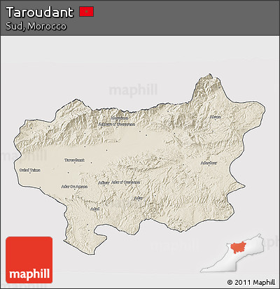 Shaded Relief 3D Map of Taroudant, cropped outside