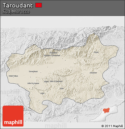 Shaded Relief 3D Map of Taroudant, lighten, desaturated