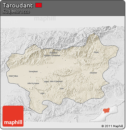 Shaded Relief 3D Map of Taroudant, lighten, desaturated