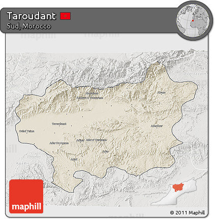 Shaded Relief 3D Map of Taroudant, lighten, semi-desaturated