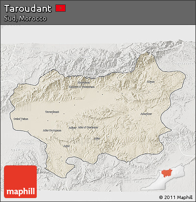 Shaded Relief 3D Map of Taroudant, lighten, semi-desaturated