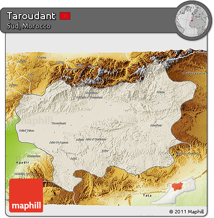 Shaded Relief 3D Map of Taroudant, physical outside