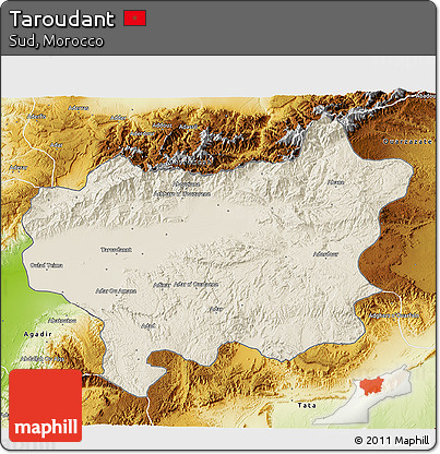 Shaded Relief 3D Map of Taroudant, physical outside
