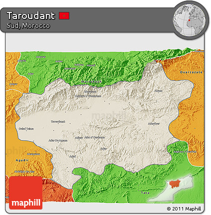 Shaded Relief 3D Map of Taroudant, political outside