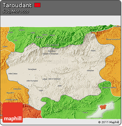 Shaded Relief 3D Map of Taroudant, political outside