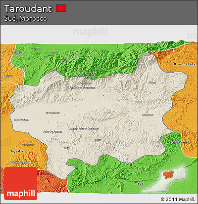 Shaded Relief 3D Map of Taroudant, political outside