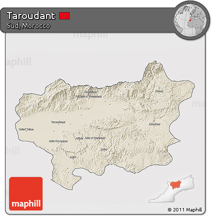 Shaded Relief 3D Map of Taroudant, single color outside