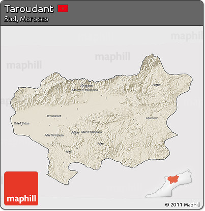 Shaded Relief 3D Map of Taroudant, single color outside