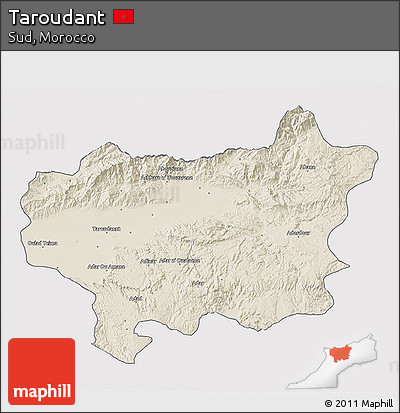 Shaded Relief 3D Map of Taroudant, single color outside