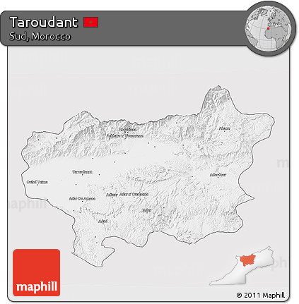 Silver Style 3D Map of Taroudant, single color outside