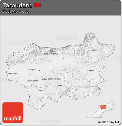 Silver Style 3D Map of Taroudant, single color outside