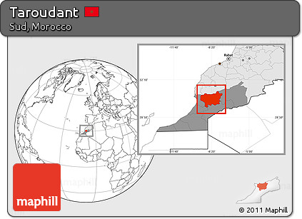 Blank Location Map of Taroudant, highlighted country, highlighted parent region