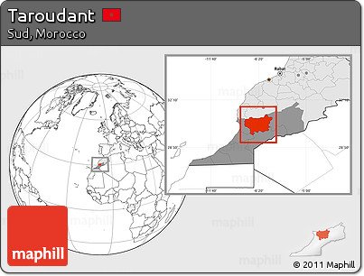 Blank Location Map of Taroudant, highlighted country, highlighted parent region