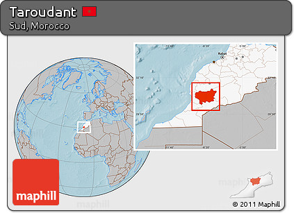 Gray Location Map of Taroudant, highlighted country, hill shading