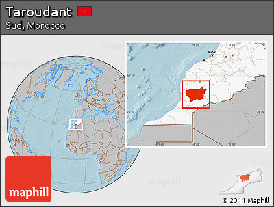 Gray Location Map of Taroudant, highlighted country, hill shading