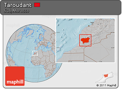 Gray Location Map of Taroudant, hill shading