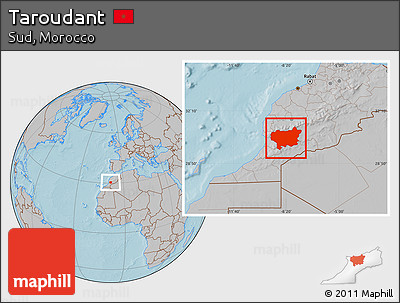 Gray Location Map of Taroudant, hill shading