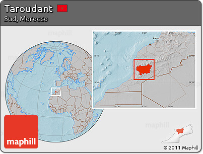 Gray Location Map of Taroudant, hill shading