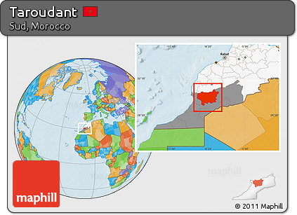 Political Location Map of Taroudant, highlighted country, highlighted parent region
