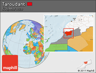 Political Location Map of Taroudant, highlighted country, highlighted parent region