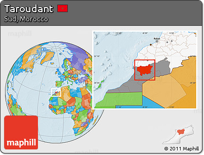 Political Location Map of Taroudant, highlighted country, highlighted parent region