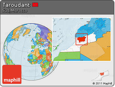 Political Location Map of Taroudant, highlighted parent region